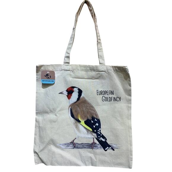 Handmade Handbags - New Hand Printed European Goldfinch Bird Original Art Canvas Shoulder Tote Bag
